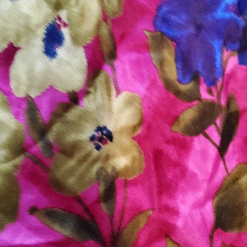 Floral Silky Feeling Scarf - Pink and Blue with no brand or materials tag